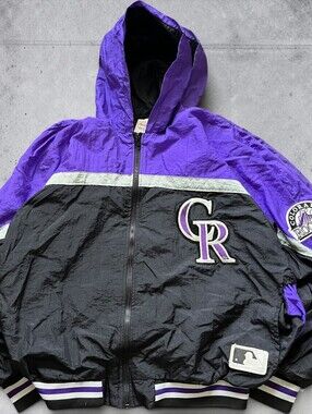 Vintage 1990s Colorado Rockies MLB Full Zip Windbreaker Light Jacket Size Large
